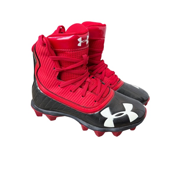 Under Armour Highlight RM Jr. Youth Football Red Black Cleats Shoes - Picture 1 of 8